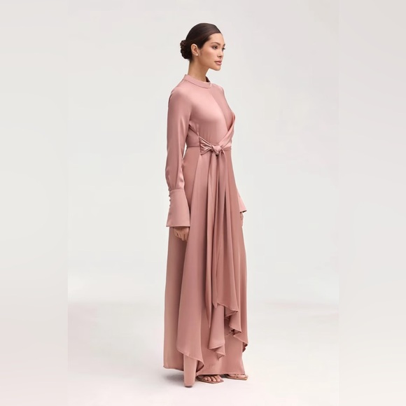 Veiled - Serena Satin Side Tie Maxi Dress Dusty Mauve - Picture 1 of 9